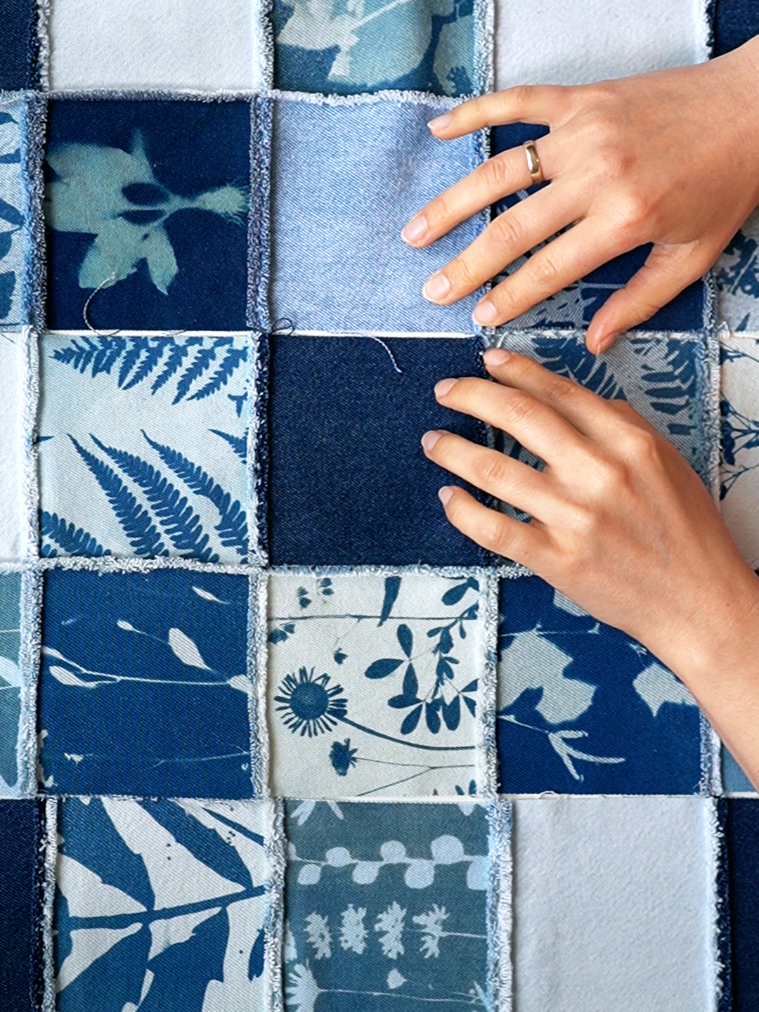 Kurtka jeansowa patchwork cyjanotypia surowe wykończenie oversize S-M