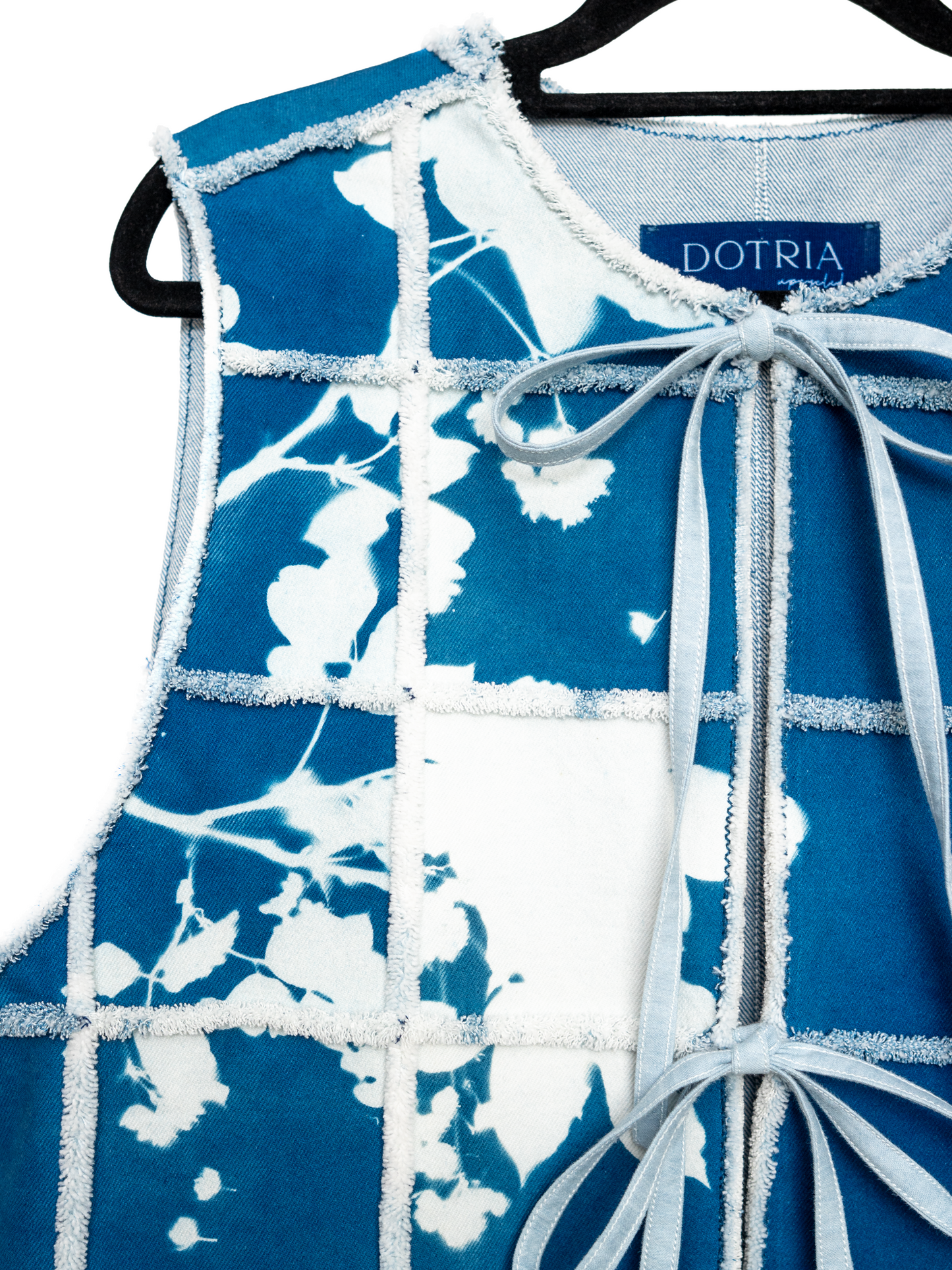 Kamizelka jeansowa patchwork cyjanotypia surowe wykończenie oversize S-L