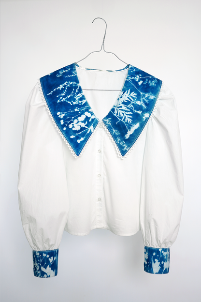 Koszula z kołnierzem cyjanotypia S-M