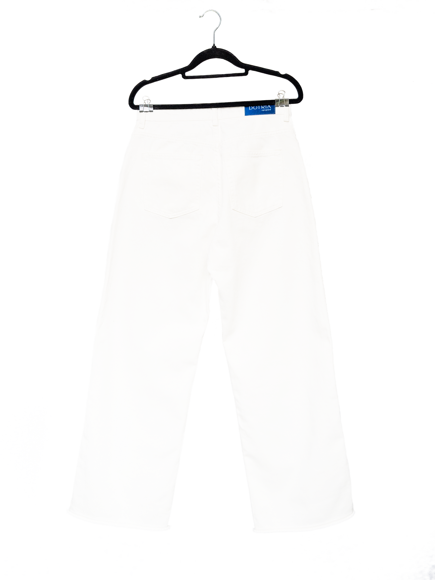 Białe jeansy z wysokim stanem cyjanotypia surowe wykończenie S