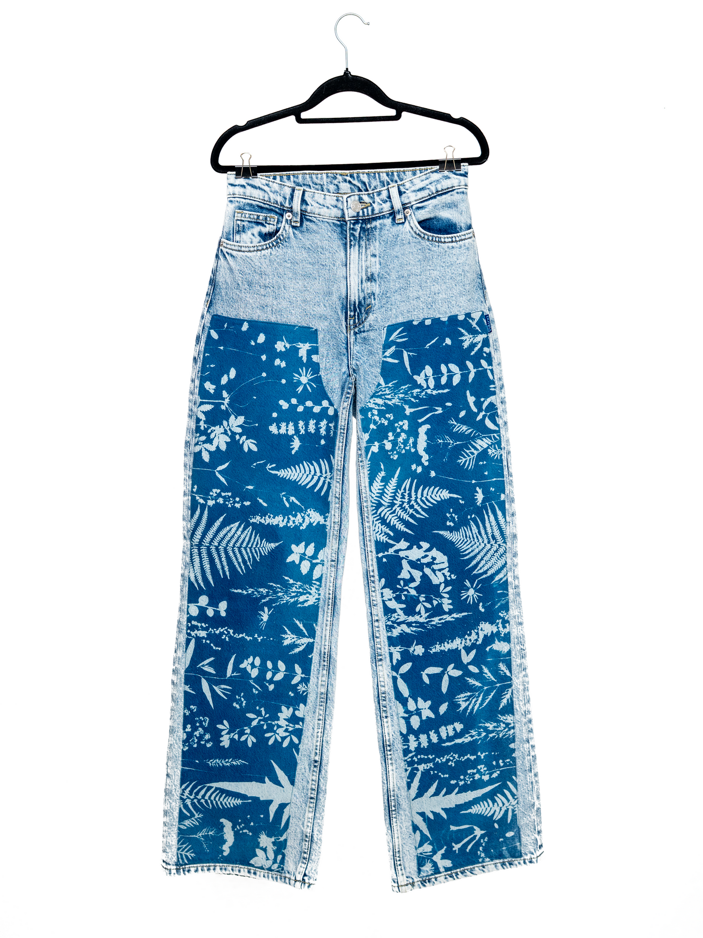 Jeansy z wysokim stanem szerokie cyjanotypia S