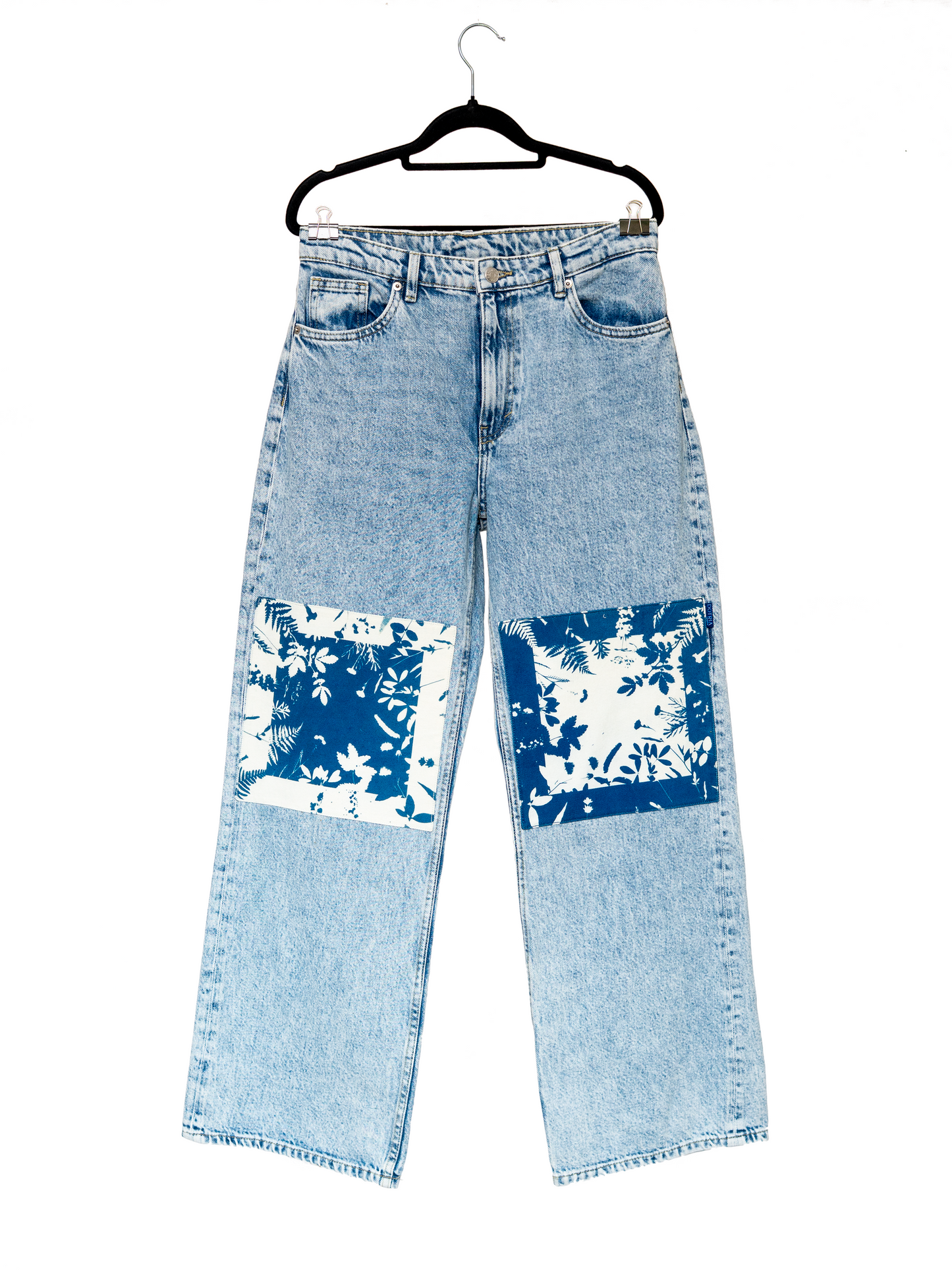 Jeansy z wysokim stanem szerokie cyjanotypia M