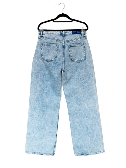 Jeansy z wysokim stanem szerokie cyjanotypia M