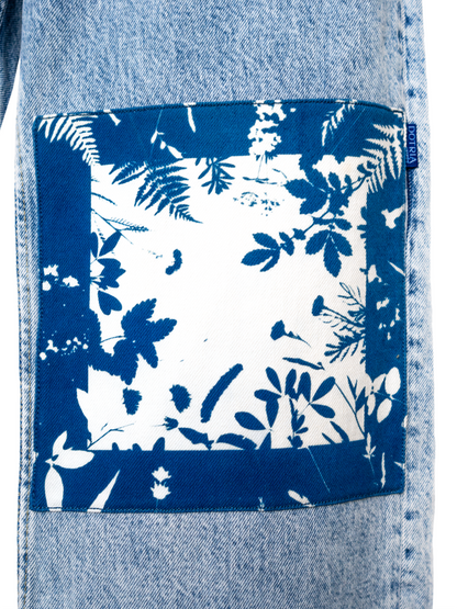 Jeansy z wysokim stanem szerokie cyjanotypia M