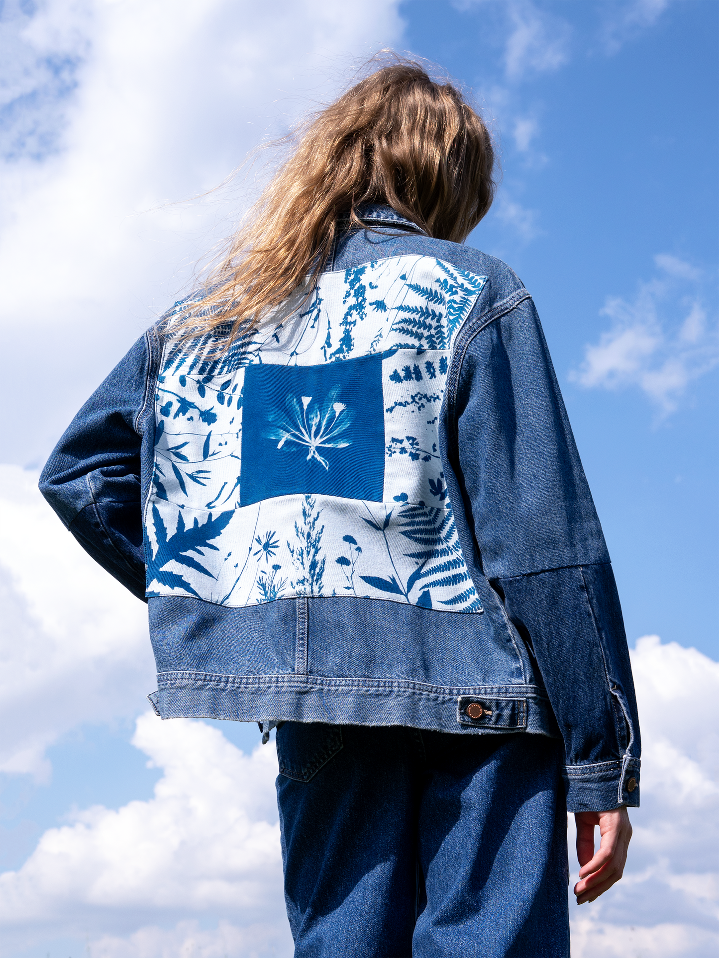 Kurtka jeansowa cyjanotypia oversize M