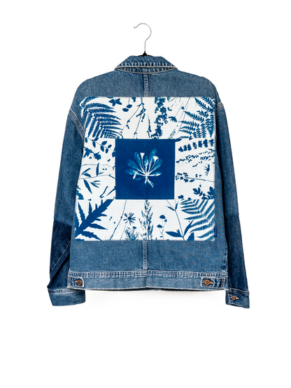 Kurtka jeansowa cyjanotypia oversize M