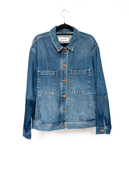 Kurtka jeansowa cyjanotypia oversize M