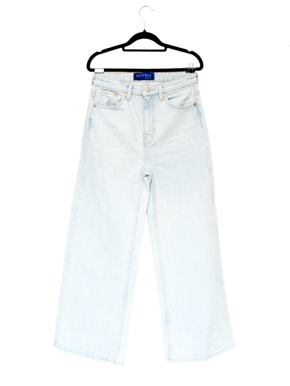 Jeansy z wysokim stanem przesunięte kieszenie cyjanotypia S