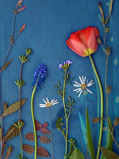 Jeansy z wysokim stanem duże kieszenie cyjanotypia S